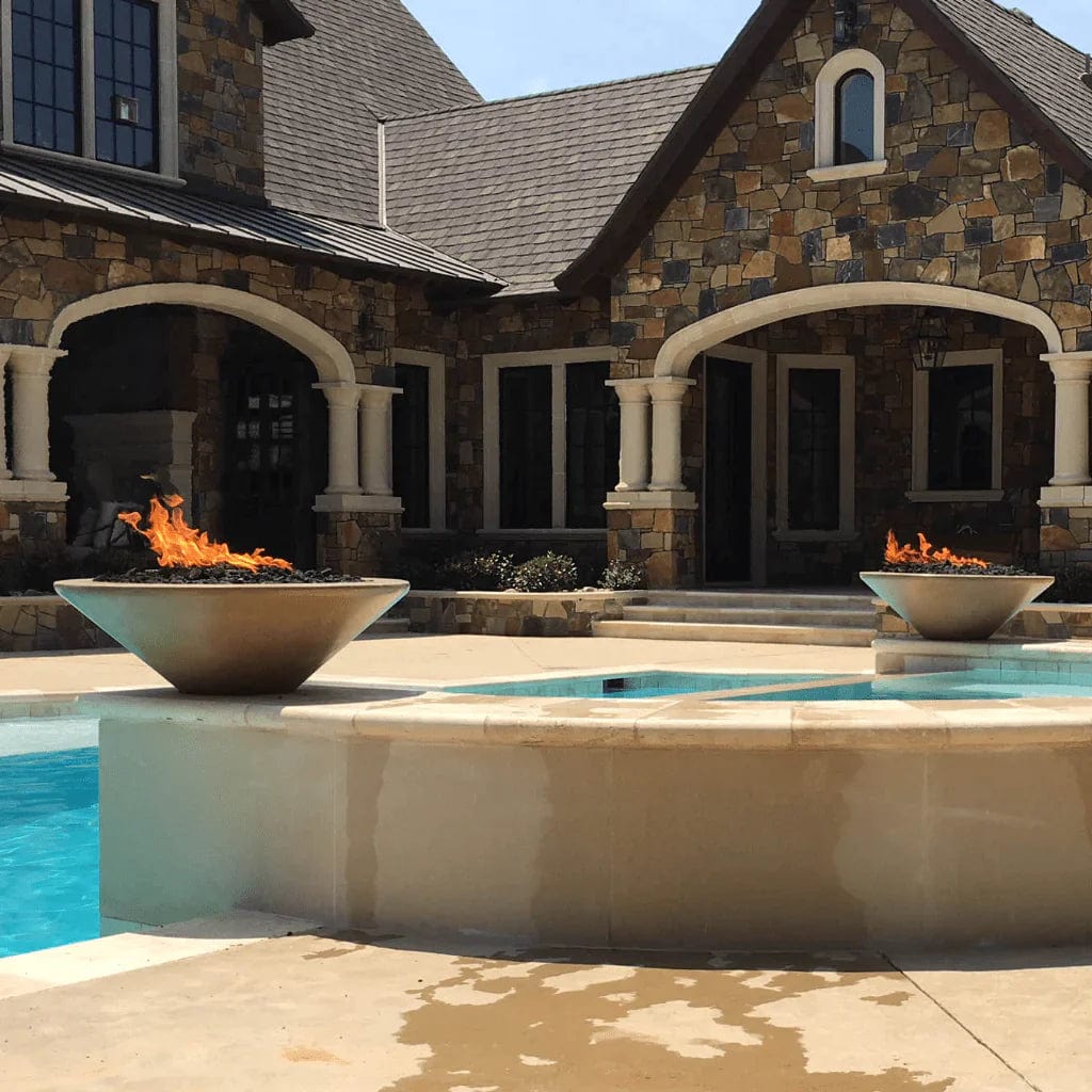 The Outdoor Plus Cazo Fire Bowl in the Backyard Pool Area Zoom View