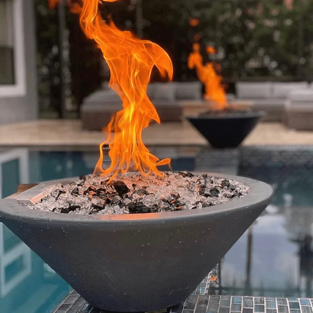 The Outdoor Plus Cazo Fire Bowl Grey Finish in Pool Area Zoom View