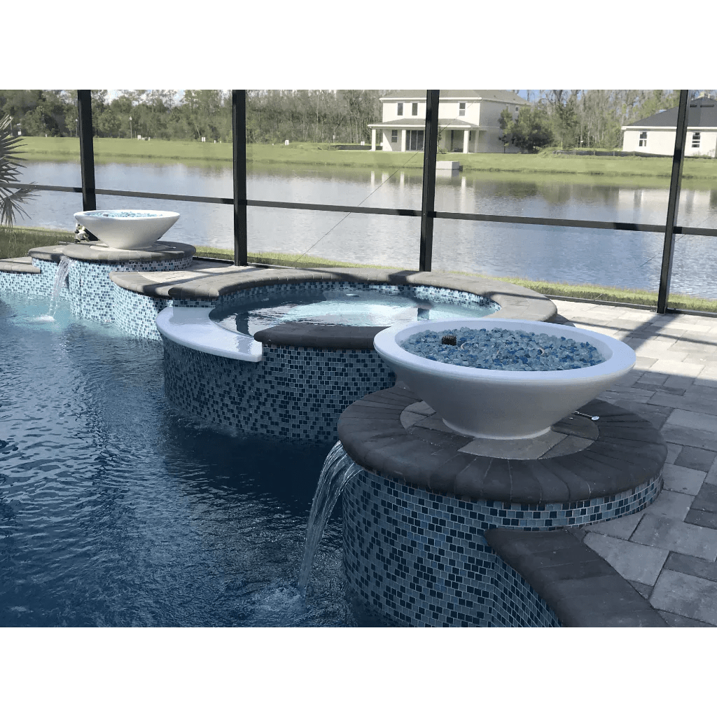 The Outdoor Plus Cazo Fire Bowl in the Pool Area