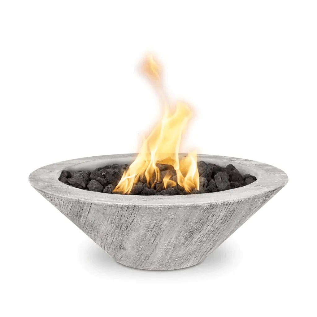 The Outdoor Plus Cazo Fire Bowl Wood Grain Ivory Finish with White Background