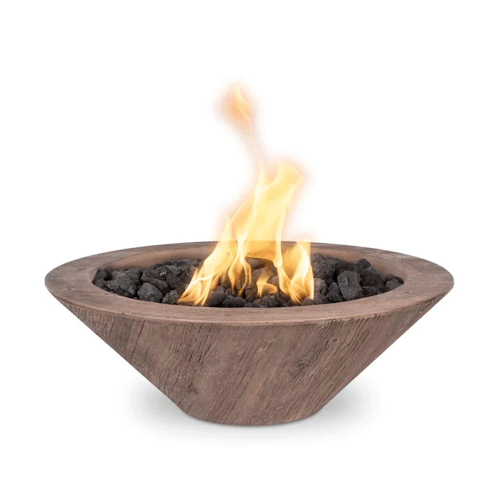 The Outdoor Plus Cazo Fire Bowl Wood Grain Oak Finish with White Background