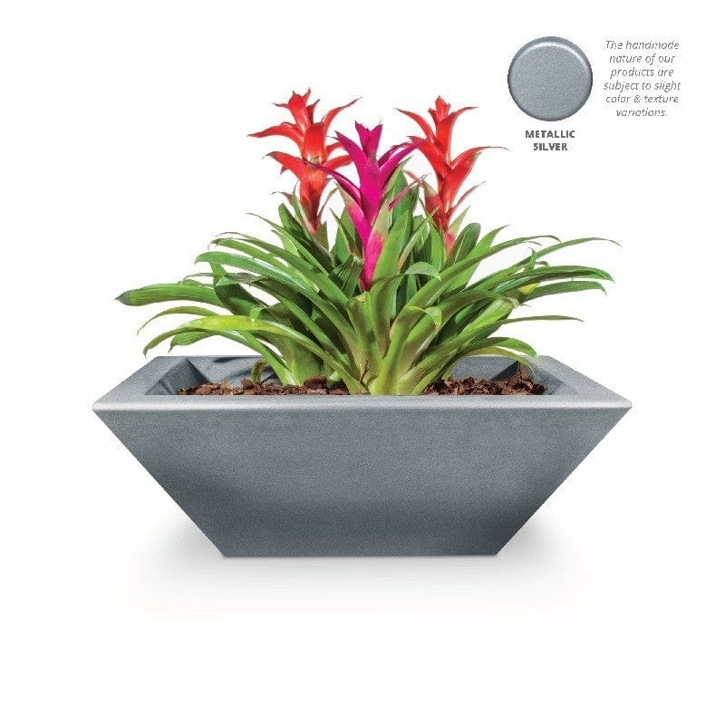 The Outdoor Plus Maya Planter Bowl Metallic Silver Finish with White Background