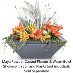 The Outdoor Plus Maya Powder Coated Planter and Water Bowl Grey Finish with Soil and Flower Plants
