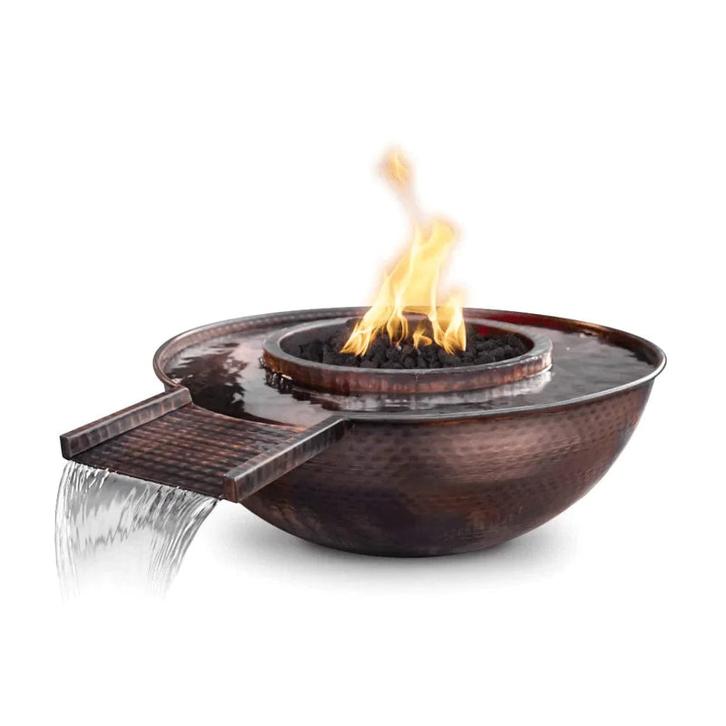 The Outdoor Plus 27-inch Sedona Fire and Water Bowl Hammered Copper Finish with White Background