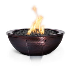 The Outdoor Plus 27-inch Sedona Fire and Water Bowl with Hammered Copper Finish and White Background