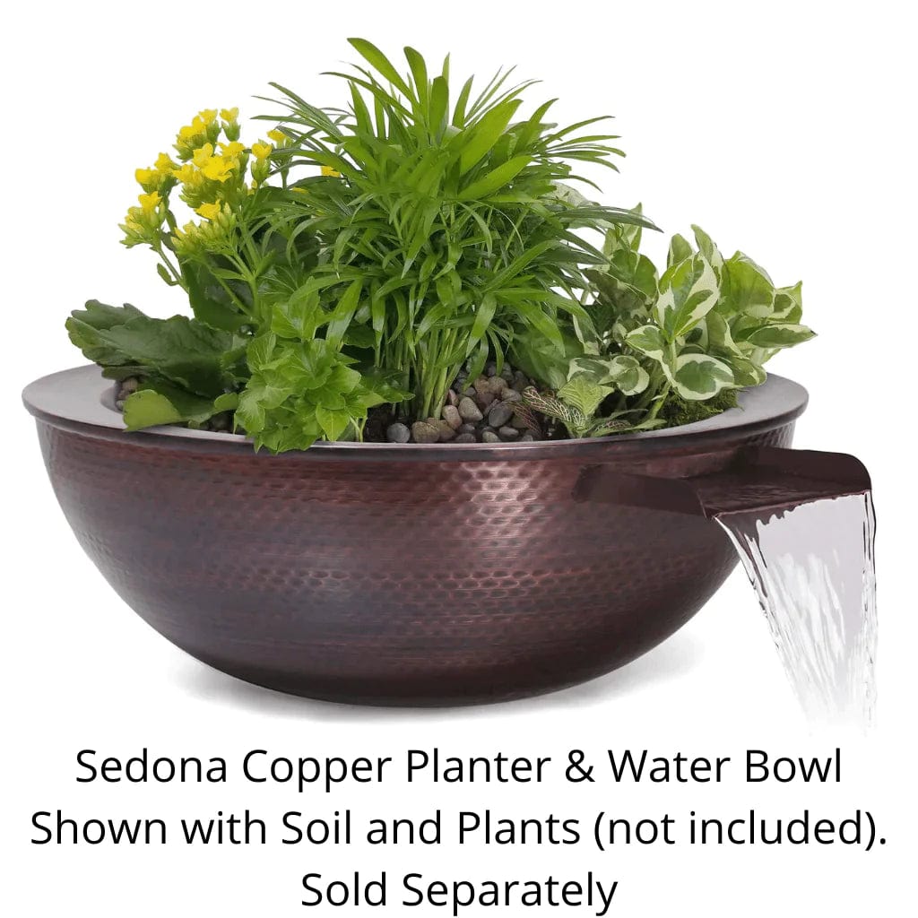 The Outdoor Plus 27-inch Sedona Copper Planter and Water Bowl with Soil and Plants