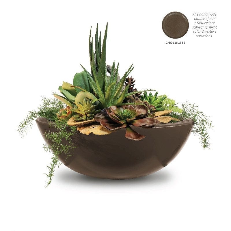 The Outdoor Plus Sedona GFRC Planter Bowl Chocolate Finish with Plants in White Background