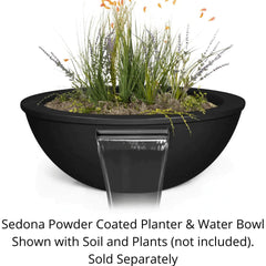 The Outdoor Plus 27-inch Sedona Powder Coated Planter and Water Bowl with Soil and Plants