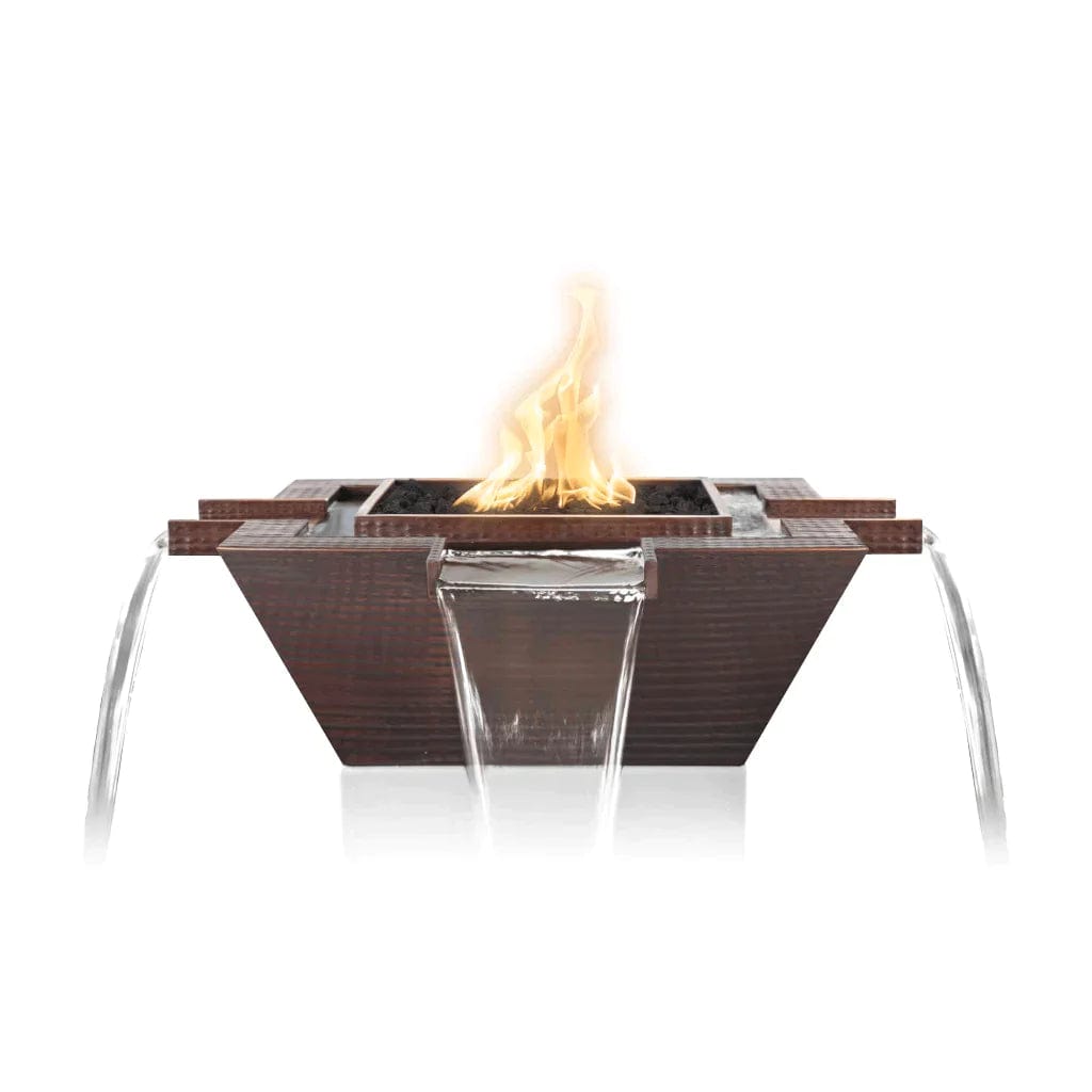 The Outdoor Plus Maya Fire and 4-way Spill Water Bowl Hammered Copper Finish with White Background