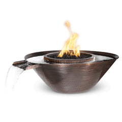 The Outdoor Plus 31-inch Remi Fire and Water Bowl Hammered Copper Finish with Gravity Spill