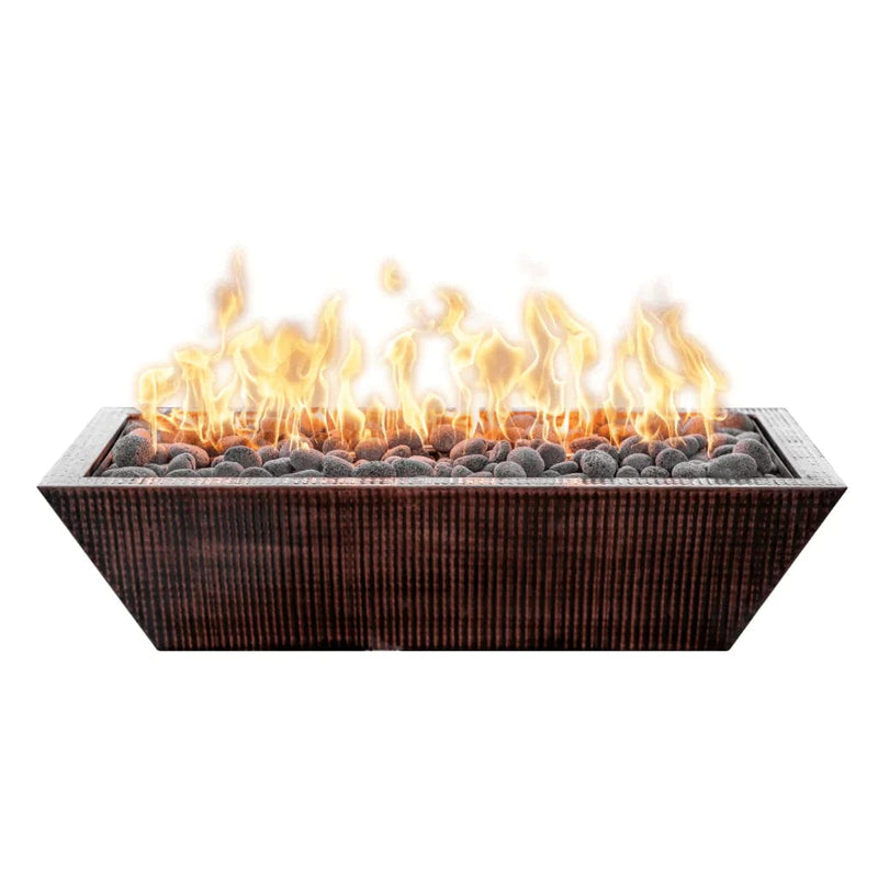 The Outdoor Plus Linear Maya Fire Bowl Hammered Copper Finish with White Background