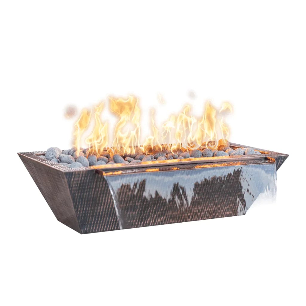 The Outdoor Plus Linear Maya Fire and Water Bowl Hammered Copper Finish with White Background