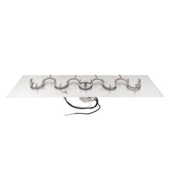 The Outdoor Plus Rectangular Flat Pan Switchback Bullet Burner Stainless Steel and Power Supply with White Background