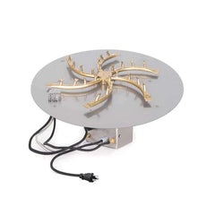 The Outdoor Plus Round Flat Pan With Brass Triple S Bullet Burner and Ignition in White Background Available in Different Pan and Burner Size and Ignition System