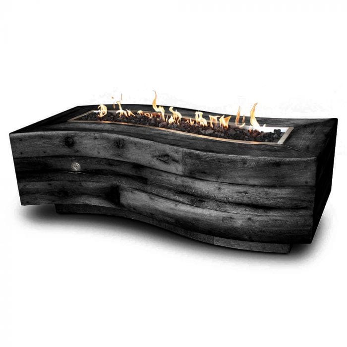 The Outdoor Plus Big Sur Fire Pit Wood Grain Ebony Finish with White Background