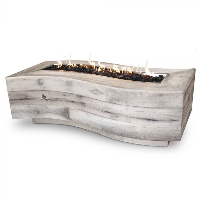 The Outdoor Plus Big Sur Fire Pit Wood Grain Ivory Finish with White Background