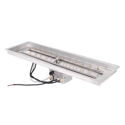 The Outdoor Plus Rectangular Drop-in Pan Bullet H Burner Stainless Steel and Power Supply with White Background