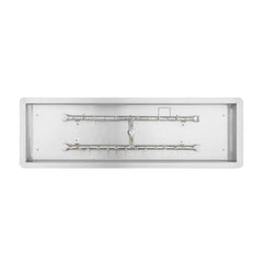 The Outdoor Plus 6"x60" Stainless Steel Bullet H-Burner with Rectangle Drop-in Pan with White Background
