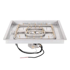 The Outdoor Plus Square Drop-in Pan and Stainless Steel Square Bullet Burner Available in Different Sizes and Ignition Systems in White Background