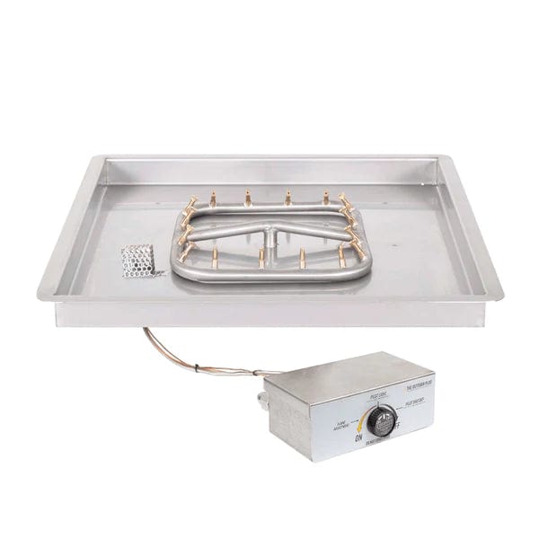 The Outdoor Plus Square Drop-in Pan and Stainless Steel Square Bullet Burner Available in Different Sizes and Ignition Systems in White Background