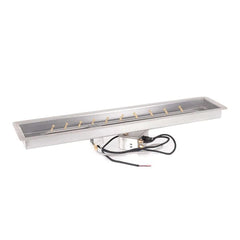 The Outdoor Plus Rectangular Drop-in Pan Linear Burner Stainless Steel and Power Supply with White Background