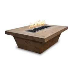 The Outdoor Plus Carson Fire Pit Table Oak Finish Side View with White Background