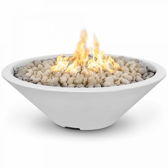 The Outdoor Plus Cazo Narrow Ledge Fire Pit Bowl Limestone Finish with White Background