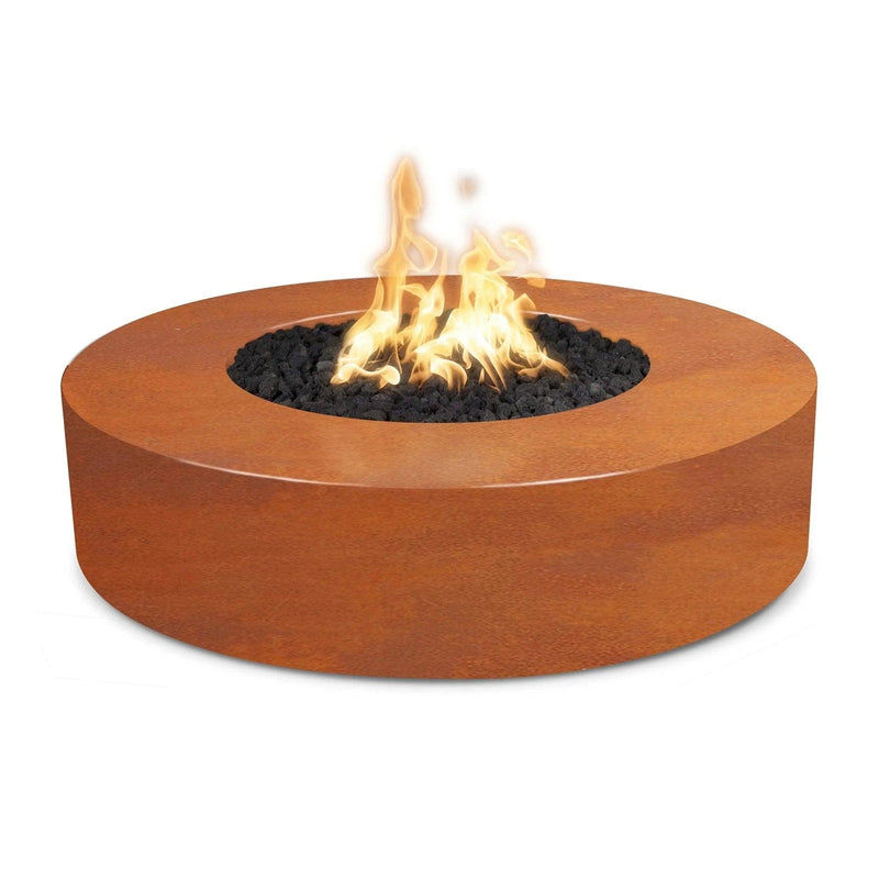 The Outdoor Plus 42-inch Florence Fire Pit Corten Steel Finish with White Background
