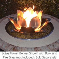 The Outdoor Plus Lotus Flower Burner Shown with Bowl Night View