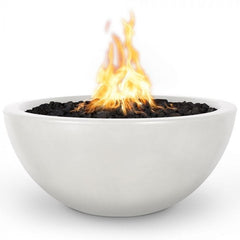 The Outdoor Plus Luna Fire Bowl Limestone Finish with White Background