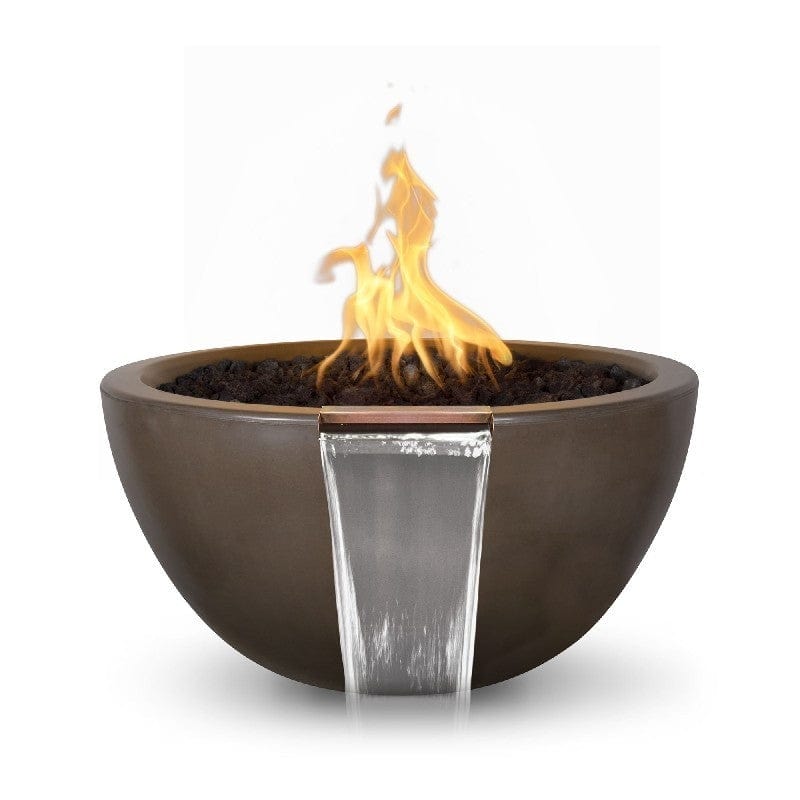 The Outdoor Plus Luna Fire and Water Bowl Chocolate Finish with White Background