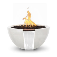 The Outdoor Plus Luna Fire and Water Bowl Limestone Finish with White Background