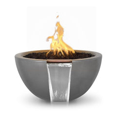 The Outdoor Plus Luna Fire and Water Bowl Natural Grey Finish with White Background