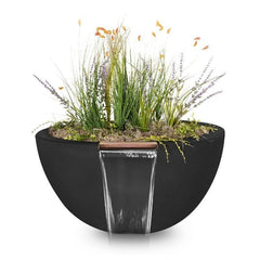 The Outdoor Plus Luna Planter and Water Bowl Black Finish with White Background