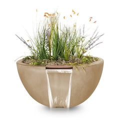 The Outdoor Plus Luna Planter and Water Bowl Brown Finish with White Background