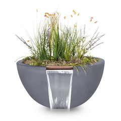 The Outdoor Plus Luna Planter and Water Bowl Grey Finish with White Background