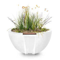 The Outdoor Plus Luna Planter and Water Bowl Limestone Finish with White Background
