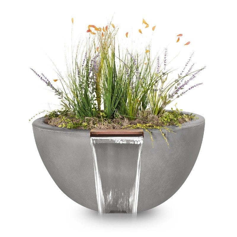 The Outdoor Plus Luna Planter and Water Bowl Natural Grey Finish with White Background