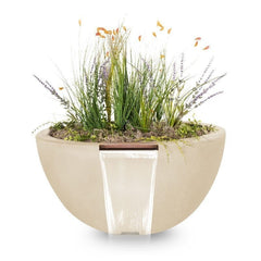 The Outdoor Plus Luna Planter and Water Bowl Vanilla Finish with White Background