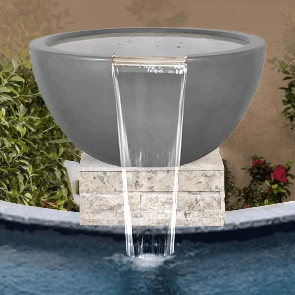 The Outdoor Plus Luna Water Bowl Grey Finish Set in the Side of Pool Area