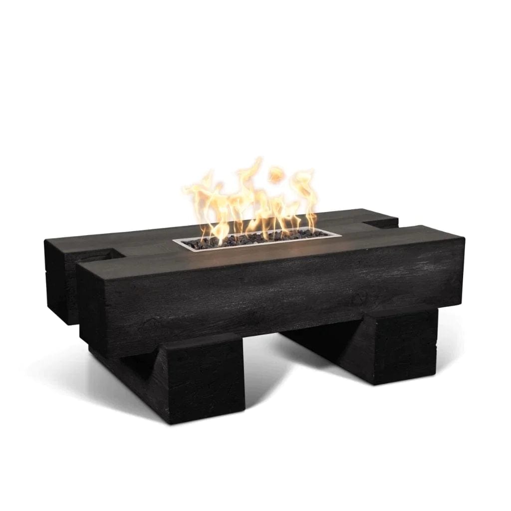 The Outdoor Plus Palo Wood Grain Concrete Fire Pit Ebony Finish in White Background