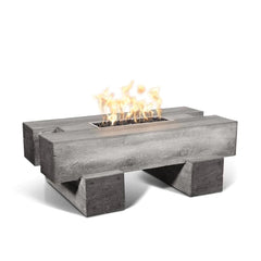 The Outdoor Plus Palo Wood Grain Concrete Fire Pit Ivory Finish in White Background