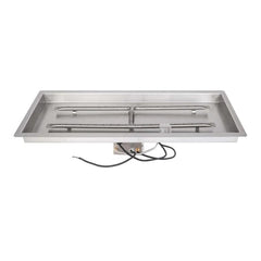 The Outdoor Plus Rectangular Drop-in Pan H Burner Stainless Steel and Power Supply with White Background