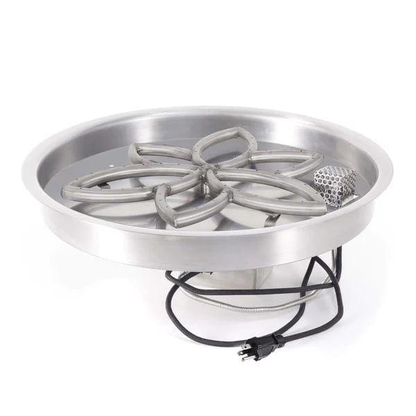 The Outdoor Plus Round Drop-in Pan with Stainless Steel Lotus Burner in White Background