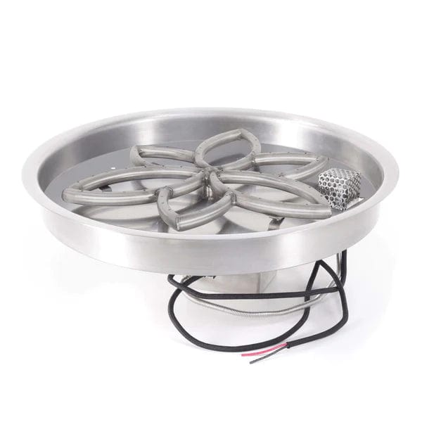 The Outdoor Plus Round Drop-in Pan with Stainless Steel Lotus Burner in White Background