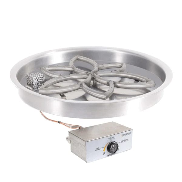 The Outdoor Plus Round Drop-in Pan with Stainless Steel Lotus Burner and Flame Sense Ignition System in White Background
