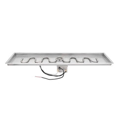 The Outdoor Plus Rectangular Drop-in Pan Switchback Burner Stainless Steel and Power Supply with White Background
