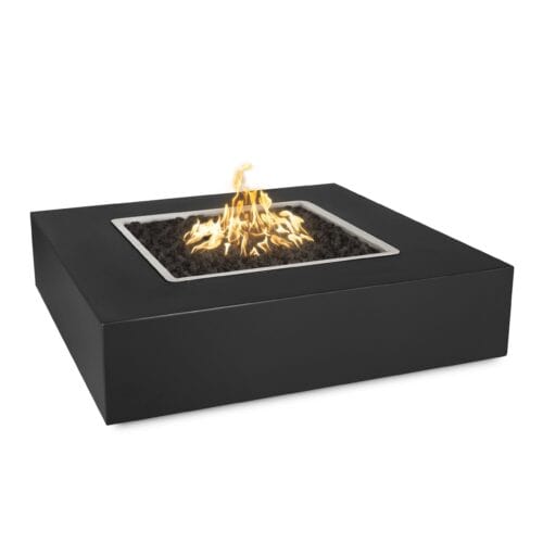 The Outdoor Plus Quad Powder Coat Fire Pit with Yellow Flames in White Background