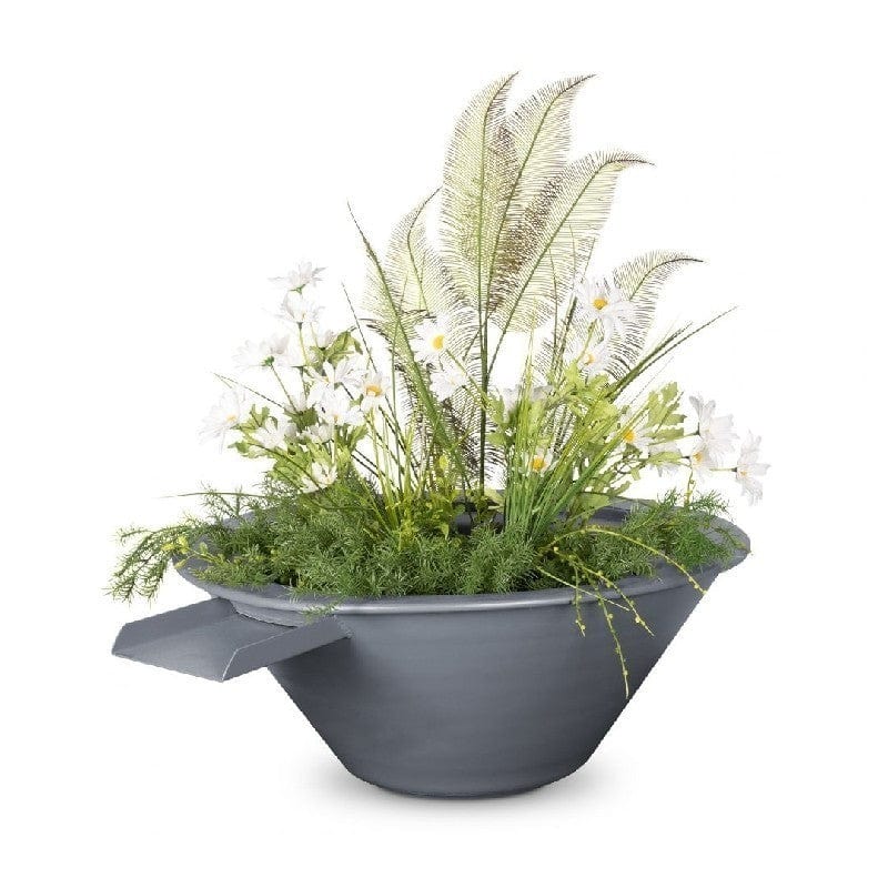 The Outdoor Plus Cazo Powder Coated Planter and Water Bowl Grey Finish with White Background