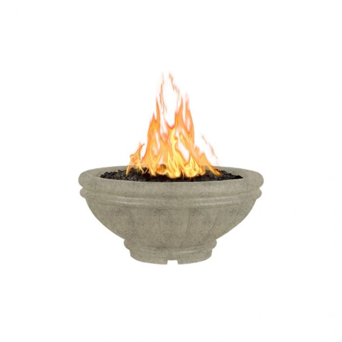 The Outdoor Plus Roma GFRC Fire Bowl Rustic Moss Stone Finish in White Background